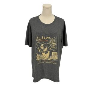 Salem Book Club Graphic T Shirt Women's XXL Gray Witch Cat Halloween Theme
